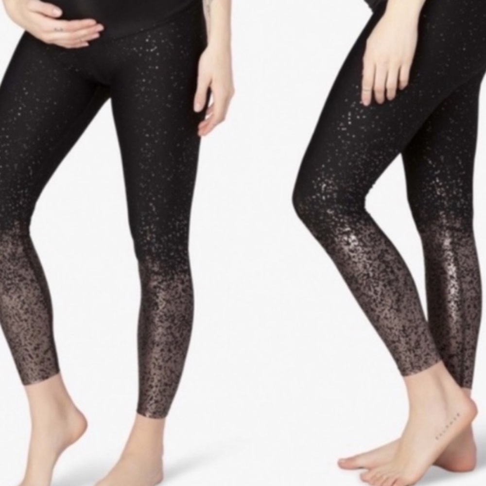 Beyond Yoga Metallic Ombré Leggings Gray Gold Dot High Rise Yoga Pants Small